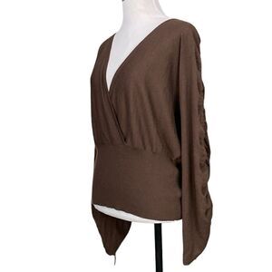 Designer M Missoni cashmere silk deep v brown soft sweater ruched tie sleeve